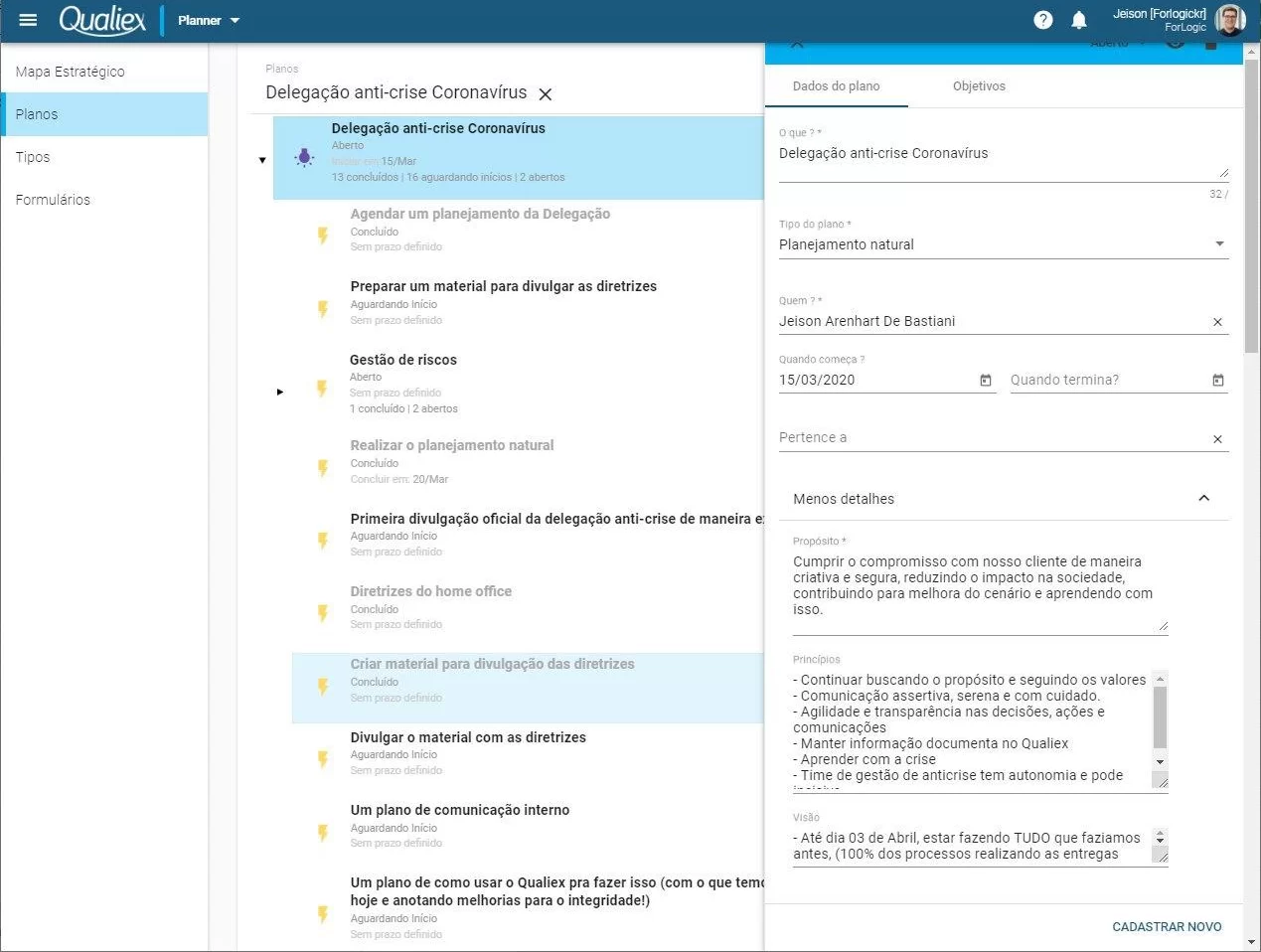 Captura de tela do Planner: Software para gestão estratégica