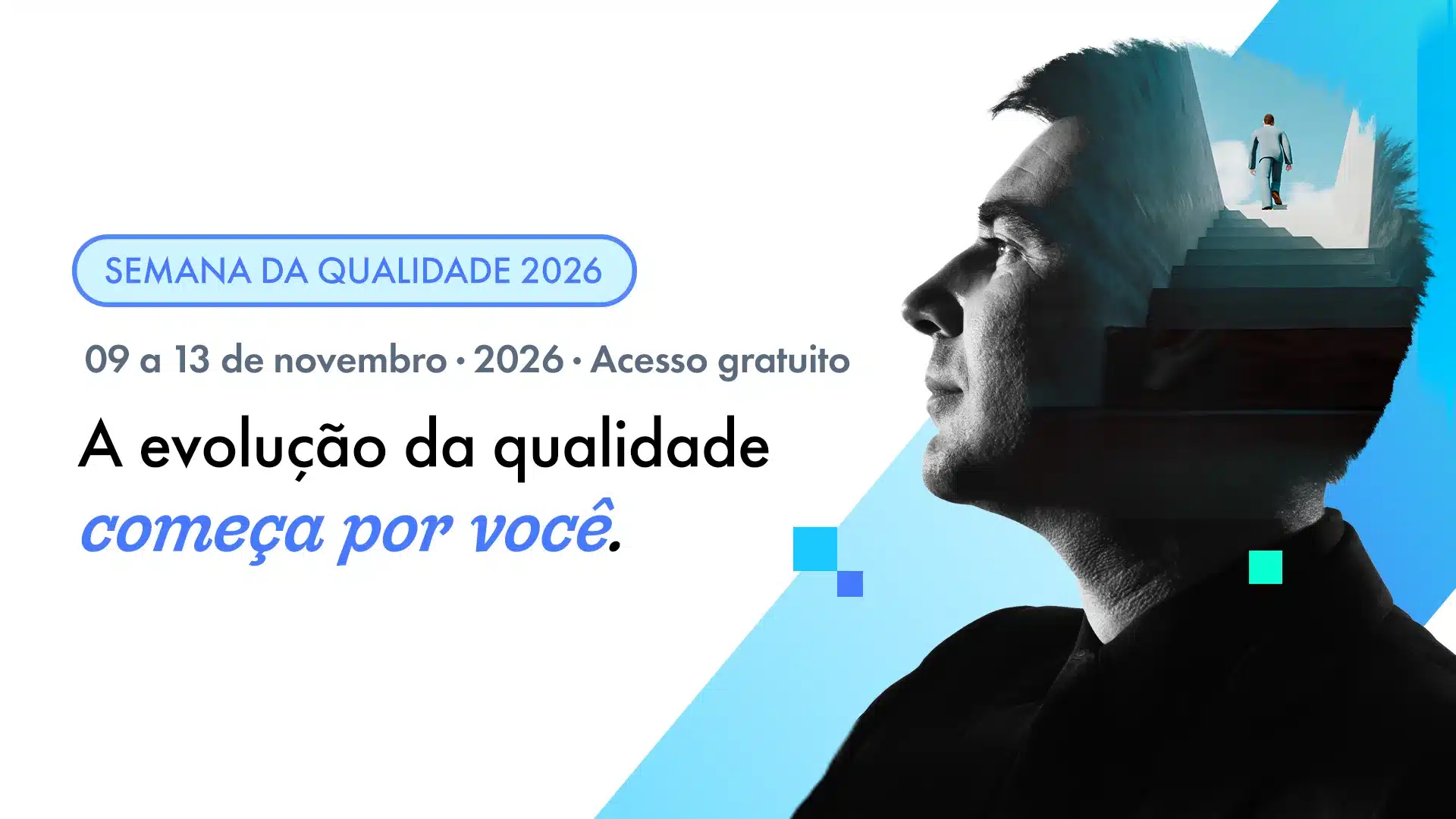 Imagem de divulgação da Semana da Qualidade 2026, realizada de 9 a 13 de novembro, com o tema “Qualidade: impulsionando a performance”.